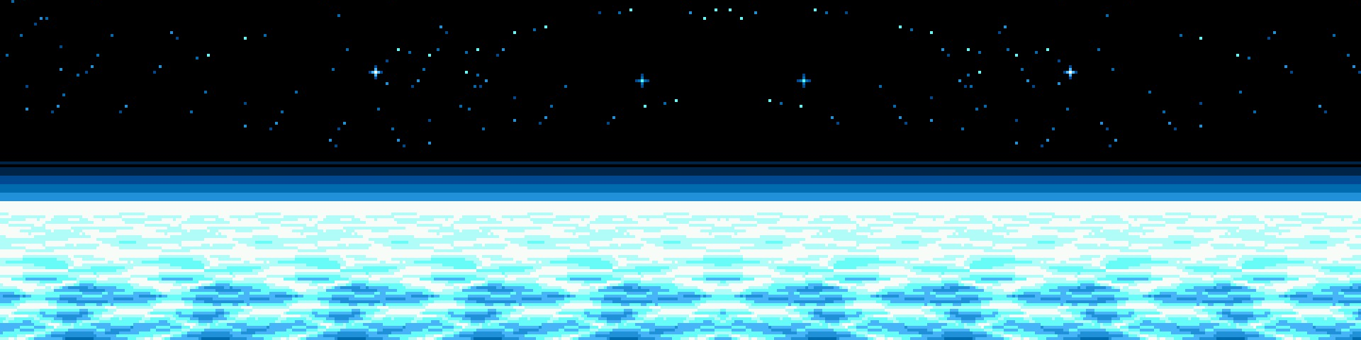 Pixel art space scene with blue planet and stars